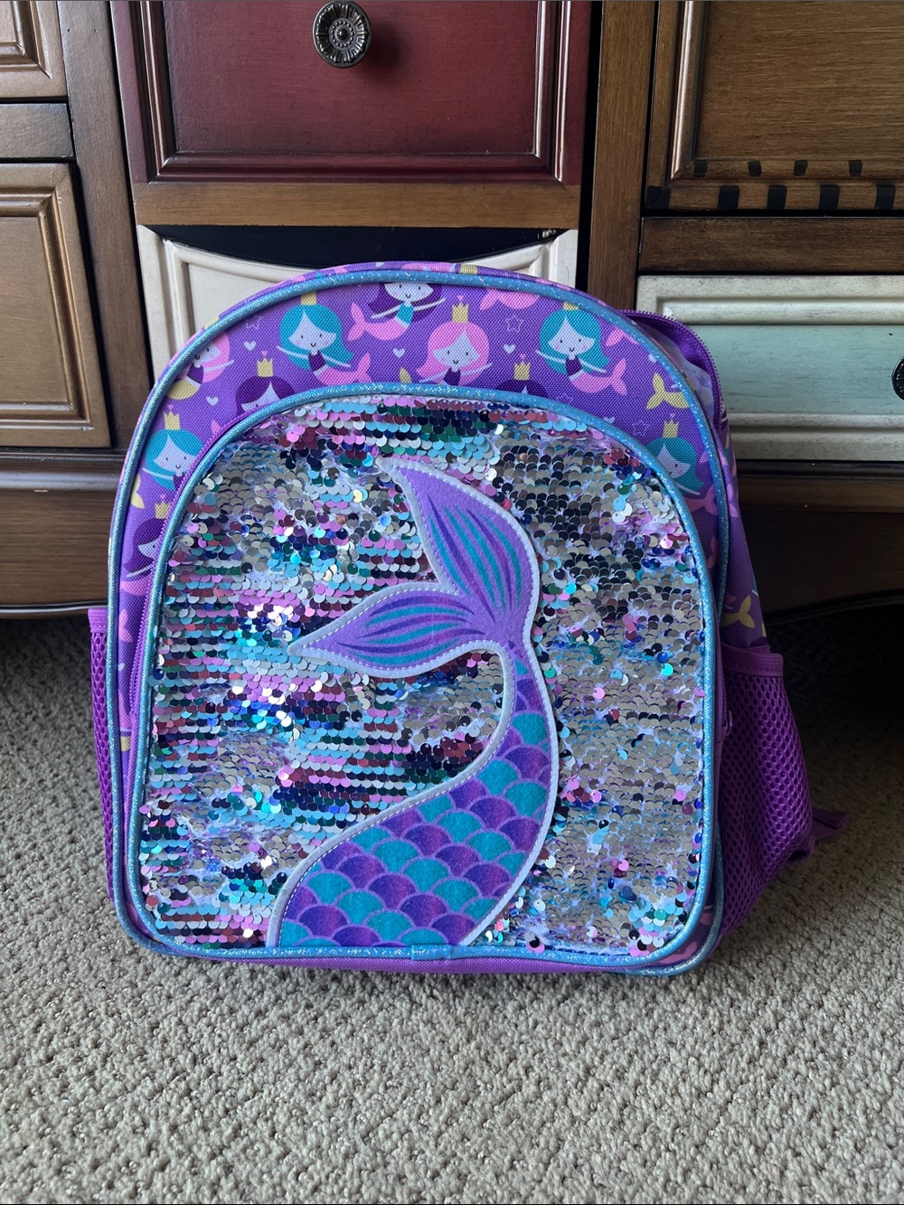 Kids Purple Sequin Mermaid Backpack